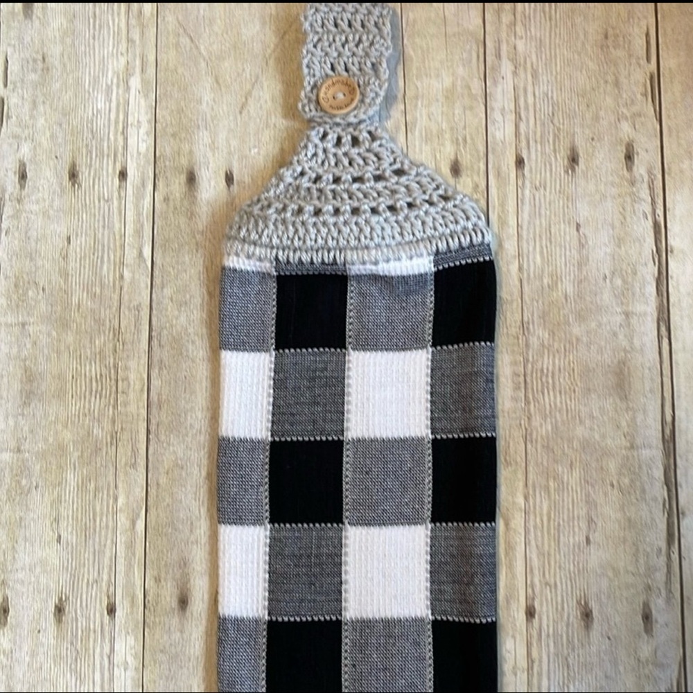 Crochet Top Single Thickness Hanging Towel Buffalo Check Plaid Handmade w Love